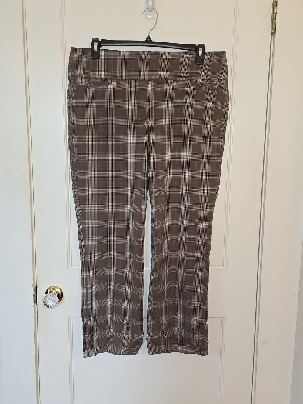 Apt. 9 Brown Plaid Stretch Trousers with Subtle Cream Stripes XL